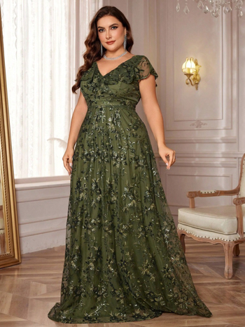 Βραδινό φόρεμα Α-γραμμή με V-λαιμό και παγιέτες, κοντά μανίκια, για πάρτι; Υλικό: σπάντεξ; Περιεκτικότητα υφάσματος: 80-90% σπάντεξ; Λαιμός: V-λαιμός; Σχήμα: Α-γραμμή