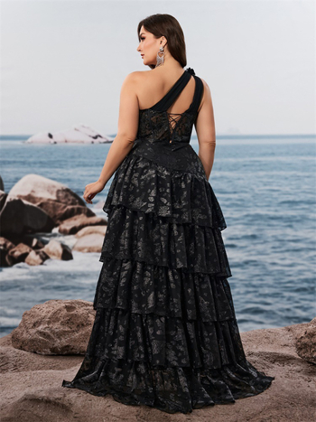 Elegantiška vakarinė suknelė su asimetriniu petimi, poliesteris, 95%+ poliesterio turinys, vakarėliams, suaugusioms moterims, vasara 2025