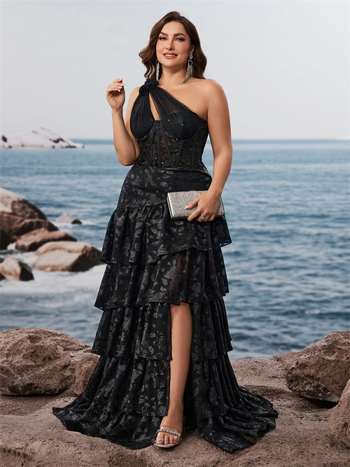 Elegantiška vakarinė suknelė su asimetriniu petimi, poliesteris, 95%+ poliesterio turinys, vakarėliams, suaugusioms moterims, vasara 2025