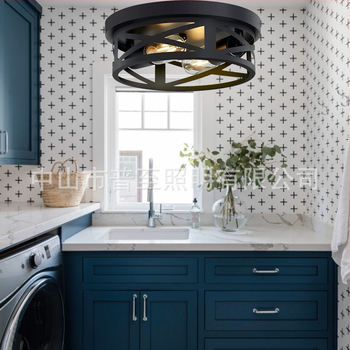 Εντοιχισμένος λαμπτήρας οροφής - ρετρό στυλ, πυρακτώμενος λαμπτήρας, 110V, σώμα από σίδηρο και σκιά από σίδηρο, 5–10 m²