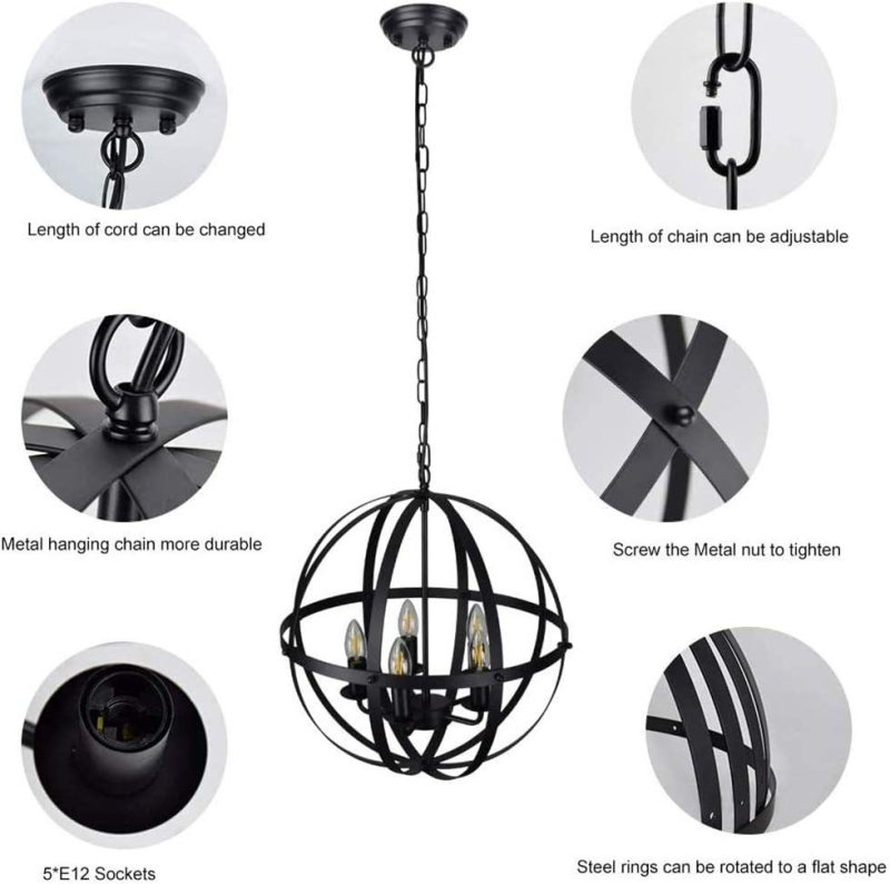 Luster od kovanog željeza za blagovaonicu, LED svjetlo, 220V, pokriće 5-10 m², model PL-0045, Xibao