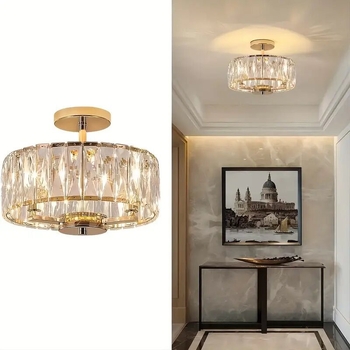Модерен кристален таванен светилник за коридор, спалня и ресторант, железно тяло и кристален абажур, LED енергоспестяваща светлина, ≤36V, CE сертифициран, обхват 5–10㎡, CRI 70–80