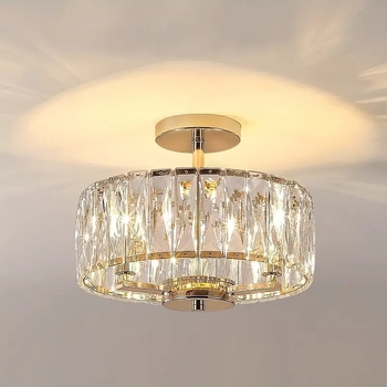 Модерен кристален таванен светилник за коридор, спалня и ресторант, железно тяло и кристален абажур, LED енергоспестяваща светлина, ≤36V, CE сертифициран, обхват 5–10㎡, CRI 70–80