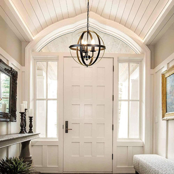 Πολυέλαιος από σφυρήλατο σίδηρο, 5 λαμπτήρες LED, διάμετρος Ø300 mm × 1500 mm ύψος, μοντέλο MD2108-3, 110V, ρυθμιζόμενος ύψος 0,1–1 μ