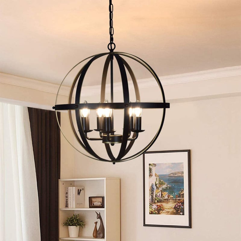 Lustre od kovanog željeza, 5 LED svjetala, Ø300 mm × 1500 mm, model MD2108-3, 110V, podesiva visina 0,1–1 m
