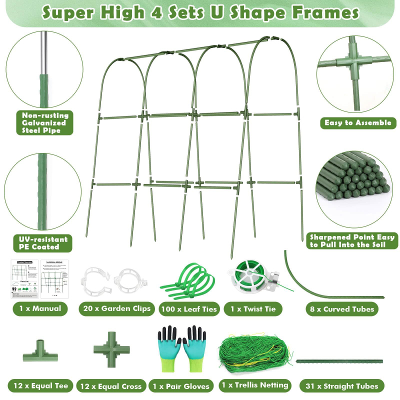 Agurkų kopimo stelažas, metalinis + plastikinis rėmas, namų sodo rinkinys su virve