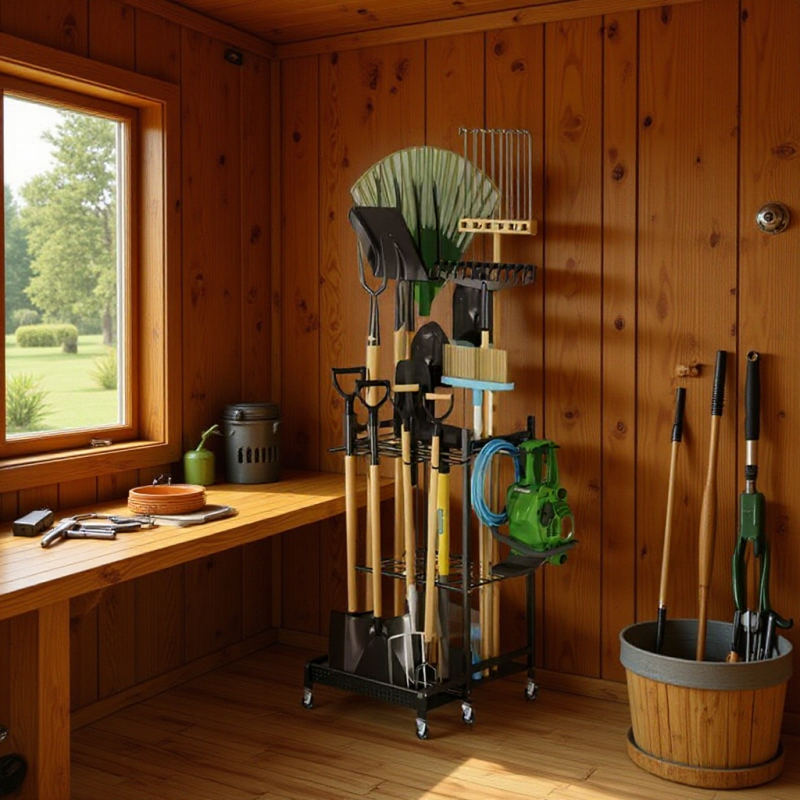 3-етажна стойка за градински инструменти от неръждаема стомана, стенен монтаж, окачващ органайзер за съхранение