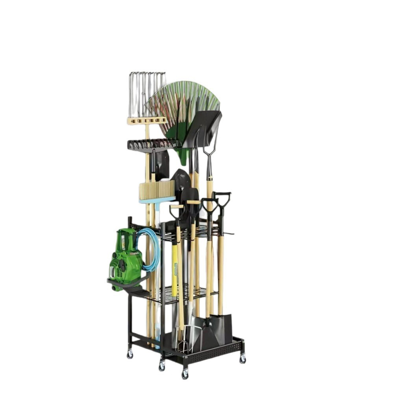 3-етажна стойка за градински инструменти от неръждаема стомана, стенен монтаж, окачващ органайзер за съхранение