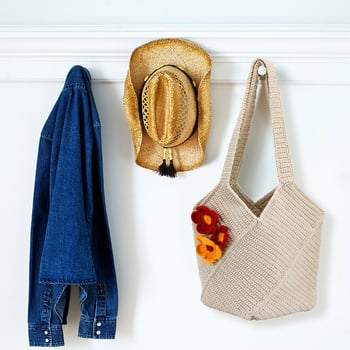 Mezgimo komplektas bohemiškai rankinei pakabukui — akriliniai pluoštai, 21s, 4 gijų, worsted, linijų siūlai