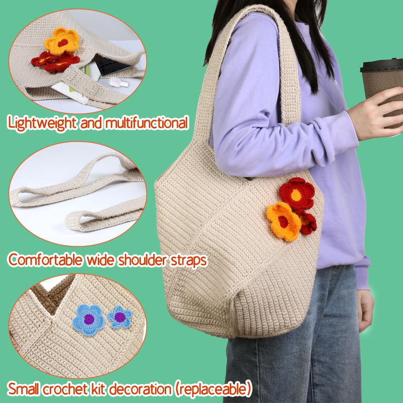 Mezgimo komplektas bohemiškai rankinei pakabukui — akriliniai pluoštai, 21s, 4 gijų, worsted, linijų siūlai