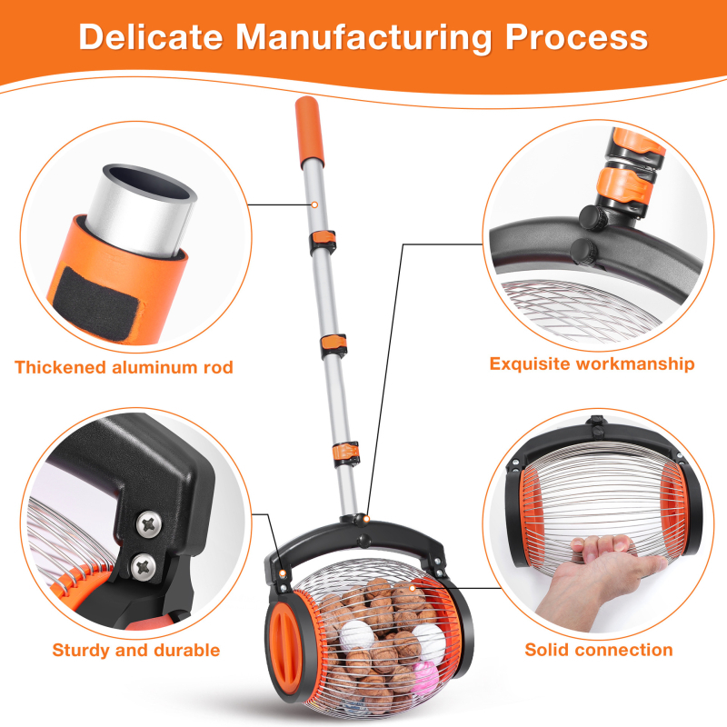 Aliumininis riešutų ir kaštainių rinktuvas — besisukantis sodo įrankis riešutams ir kaštainiams, daugiafunkcinis vaisių rinkėjas, pritaikomas apdorojimas, logotipo spausdinimas