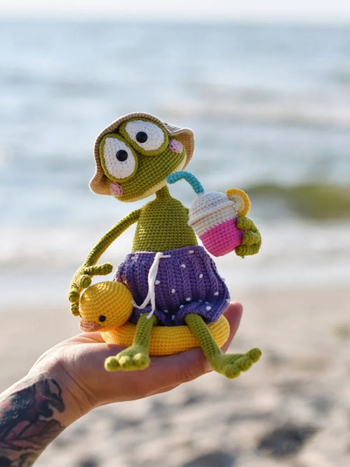 Σετ DIY για βελονάκι: φιγούρα βατραχάκι, χειροποίητο, μαλλί νήμα, υλικό για βελονάκι