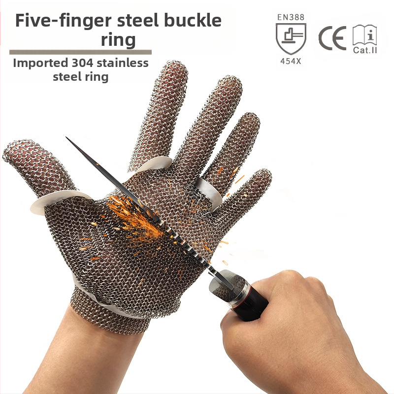 BX 5201 Ръкавици за защита от рязане с пръстен от 304L неръждаема стомана, дължина 22 cm, за преработка на месо