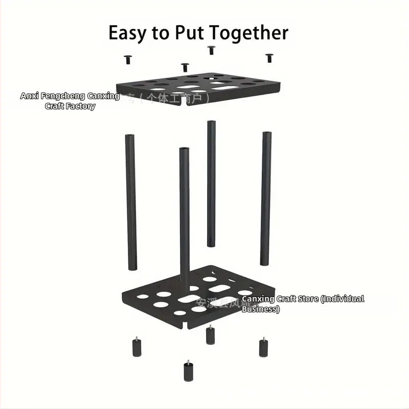 Práškovane ošetrený kovový úložný stojan na náradie pre garáž a vonkajšie použitie s priehradkami na lopatu a metlu