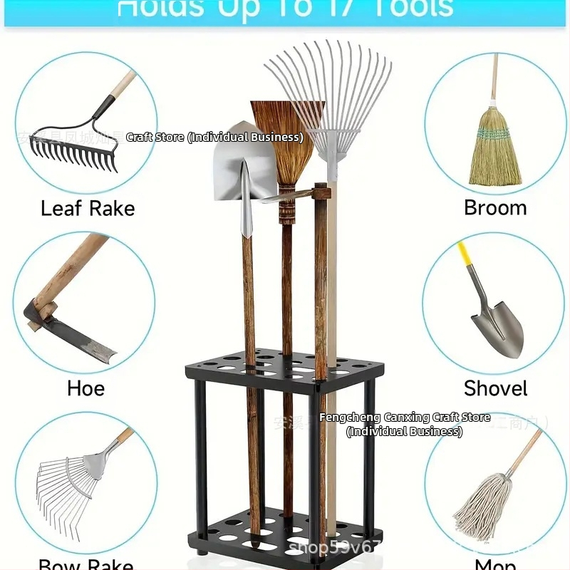 Porfestett vasból készült szerszárraktár garázsban és kültéren használatra, lapát- és seprűrekeszekkel