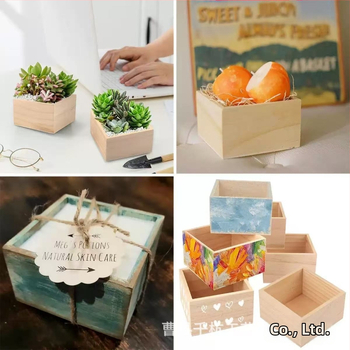 Κουτί αποθήκευσης για παχύφυτα, χωρίς καπάκι, τετράγωνο ξύλινο κουτί, DIY βαμμένο, δυνατότητα εκτύπωσης λογότυπου