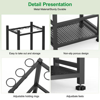 Τριών επιπέδων ράφι αποθήκευσης εργαλείων κήπου από χάλυβα άνθρακα με ρυθμιζόμενα πέλματα — φορητό, ευέλικτο, βάση δαπέδου
