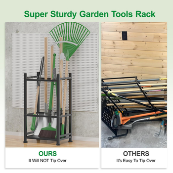 Τριών επιπέδων ράφι αποθήκευσης εργαλείων κήπου από χάλυβα άνθρακα με ρυθμιζόμενα πέλματα — φορητό, ευέλικτο, βάση δαπέδου