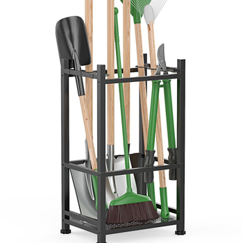 Τριών επιπέδων ράφι αποθήκευσης εργαλείων κήπου από χάλυβα άνθρακα με ρυθμιζόμενα πέλματα — φορητό, ευέλικτο, βάση δαπέδου