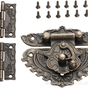 Μεταλλικό σετ εξαρτημάτων για ξύλινες κούτες: περιλαμβάνει 1 σετ κουμπώματα για κούτες, 2 μεντεσέδες και 14 βίδες; μέταλλο; στυλ Νέο κινέζικο