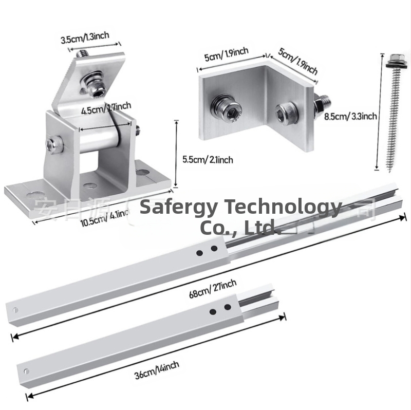 Регулируем монтажен държач за слънчеви панели за метален покрив с предни и задни крака; алуминиева сплав; наклон 15–30°; анодизиран; тегло 4 кг