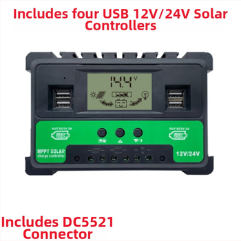 PWM napelemes töltésvezérlő USB-portokkal, áramkijelző, 12V-24V, 30A/40A/50A