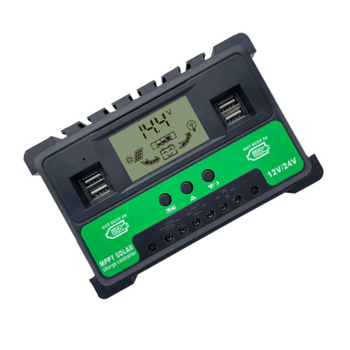 PWM napelemes töltésvezérlő USB-portokkal, áramkijelző, 12V-24V, 30A/40A/50A