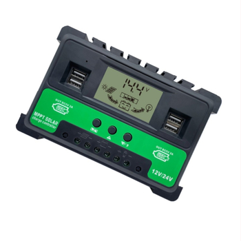 PWM napelemes töltésvezérlő USB-portokkal, áramkijelző, 12V-24V, 30A/40A/50A
