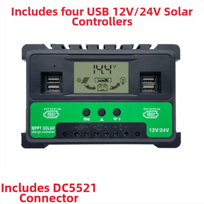 PWM соларен регулатор за зареждане с USB портами, дисплей за ток, 12V-24V, 30A/40A/50A
