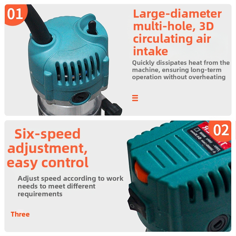 Електрическа дървообработваща фреза с регулируема скорост – подравняване, каналиране, гравиране и дупково пробиване; серия електрическо дървообработване; 220V еднофазно; за метално подравняване