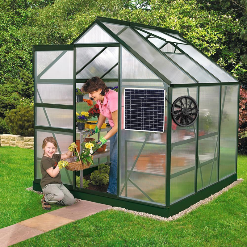 Соларно задвижван изпускателен вентилаторен комплект, 20W, фотоволтаичен; за склад за зеленчуци и стая за домашни любимци; 16V, фотоклетъчен контрол