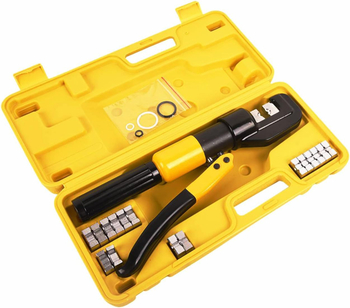 Aikool Хидравличен инструмент за обжимване, 10 тона, за батерийни кабели, ръчно управление, мотор с четка, под 36V