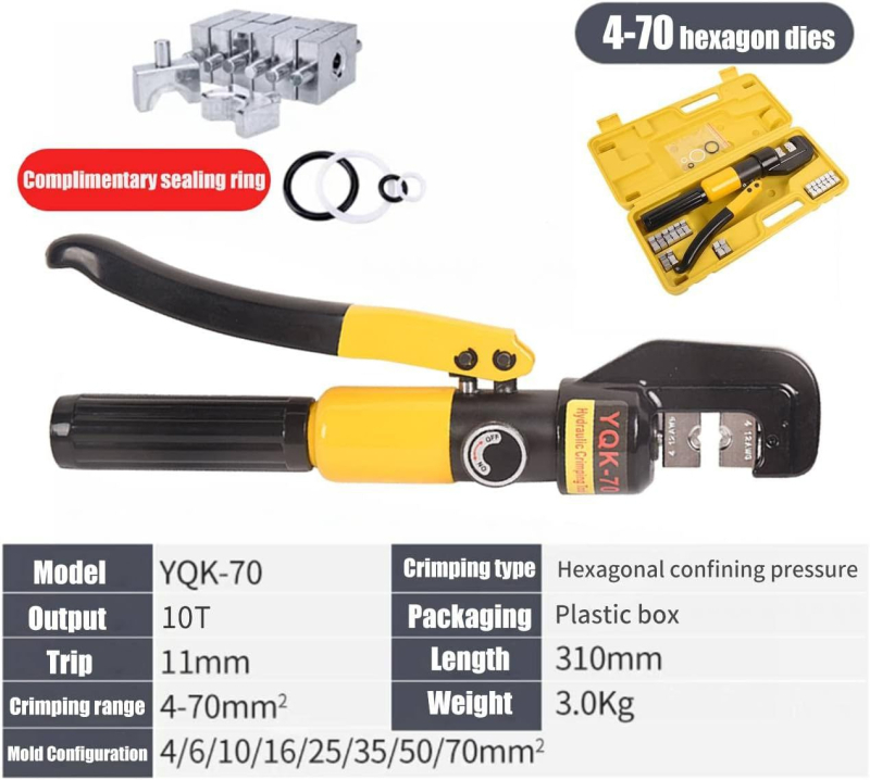 Aikool Хидравличен инструмент за обжимване, 10 тона, за батерийни кабели, ръчно управление, мотор с четка, под 36V