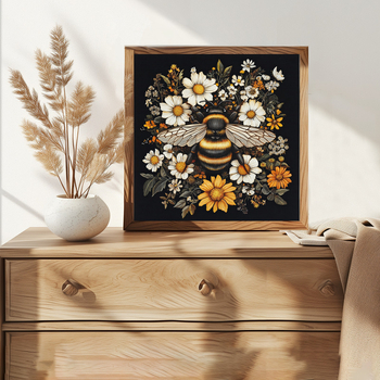 Алмазно рисуване: комплект за кръстат бод — пчела и цветя, ръчна изработка, платно 11-ct
