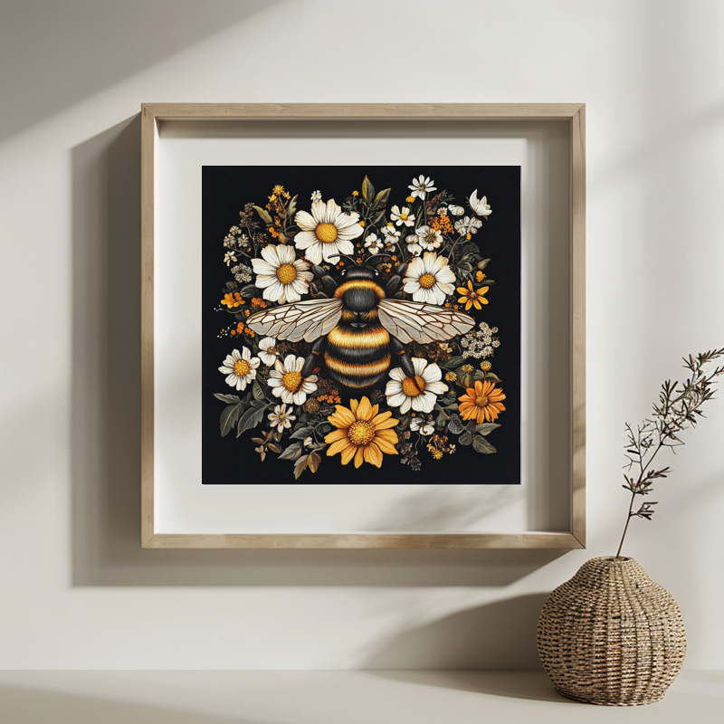 Алмазно рисуване: комплект за кръстат бод — пчела и цветя, ръчна изработка, платно 11-ct