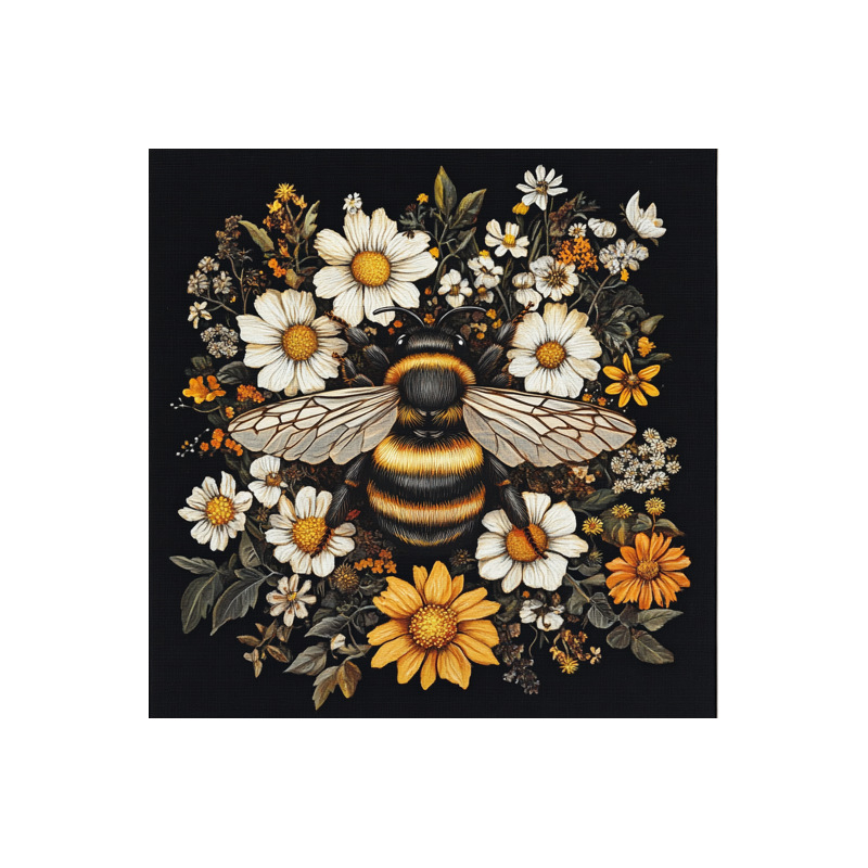 Алмазно рисуване: комплект за кръстат бод — пчела и цветя, ръчна изработка, платно 11-ct
