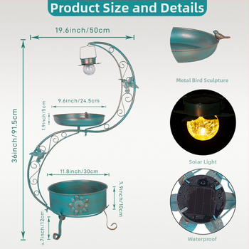 Железен градински декоративен елемент: пасторално стилен висящ цветарник със хранилка за птици и басейн за птици за квадратен двор, 1500 g