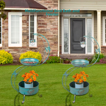 Железен градински декоративен елемент: пасторално стилен висящ цветарник със хранилка за птици и басейн за птици за квадратен двор, 1500 g