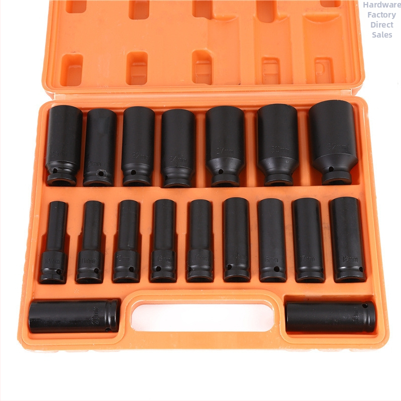 Комплект торцеви ключове, пневматично удължение, 18 части, метричен стандарт, тегло 4350