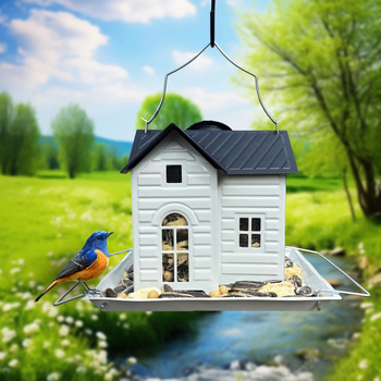 Μεταλλικός εξωτερικός φωτιζόμενος τροφοδότης πουλιών και διακοσμητικό κήπου για μικρά πουλιά