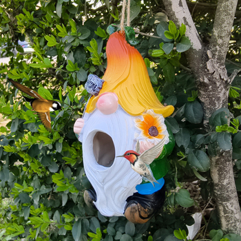 ΜΖ Διακοσμητικό από συνθετική ρητίνη – νάνος οικίσκος για πουλιά για εξωτερικό κήπο