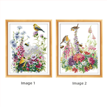 Keresztöltés készlet: madár és virág motívum, 11CT vászon, ökológiai pamut anyag, nappalihoz, hálószobához és gyerekszobához