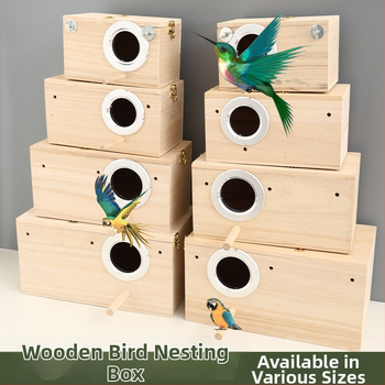 Medinis stačiakampis paukščių lizdas su platforma papūgoms – lauko veisimo dėžė