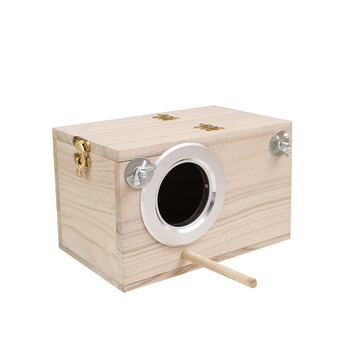 Medinis stačiakampis paukščių lizdas su platforma papūgoms – lauko veisimo dėžė