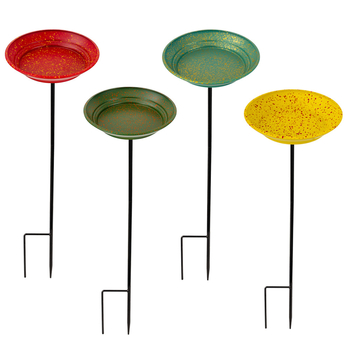 Σετ τεσσάρων μεταλλικών διακοσμητικών για ταΐσμό και ποτίστρα πουλιών στον κήπο