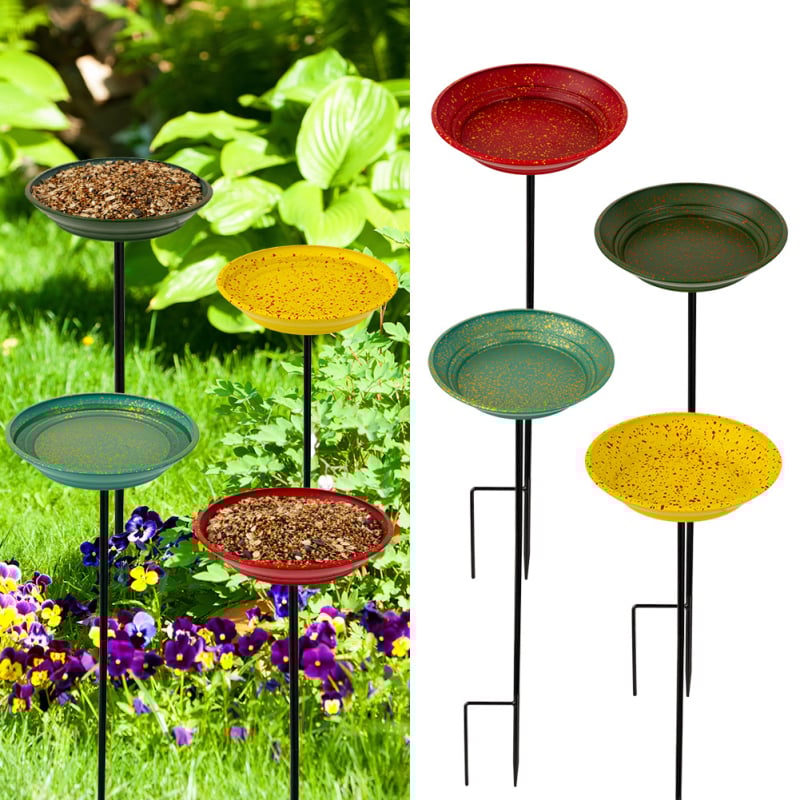 Комплект от четири железни хранилки и водни басейни за птици за градина