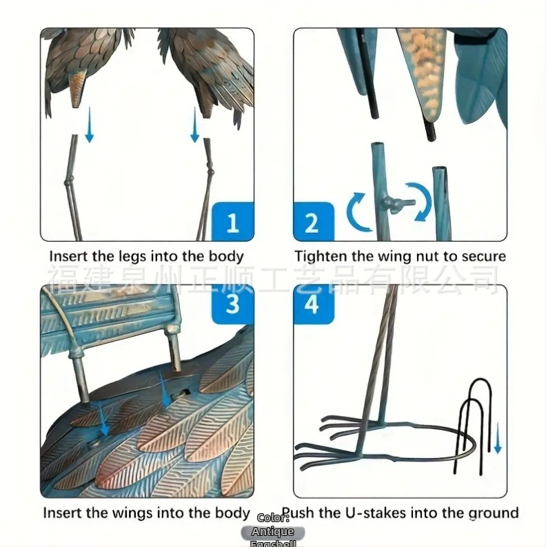 Kovový vtáčí socha do záhrady — realistický dizajn, dekor na dvore, terasu a rekvizita na fotografovanie; zvárané spracovanie; poloautomatická a polo mechanická výroba