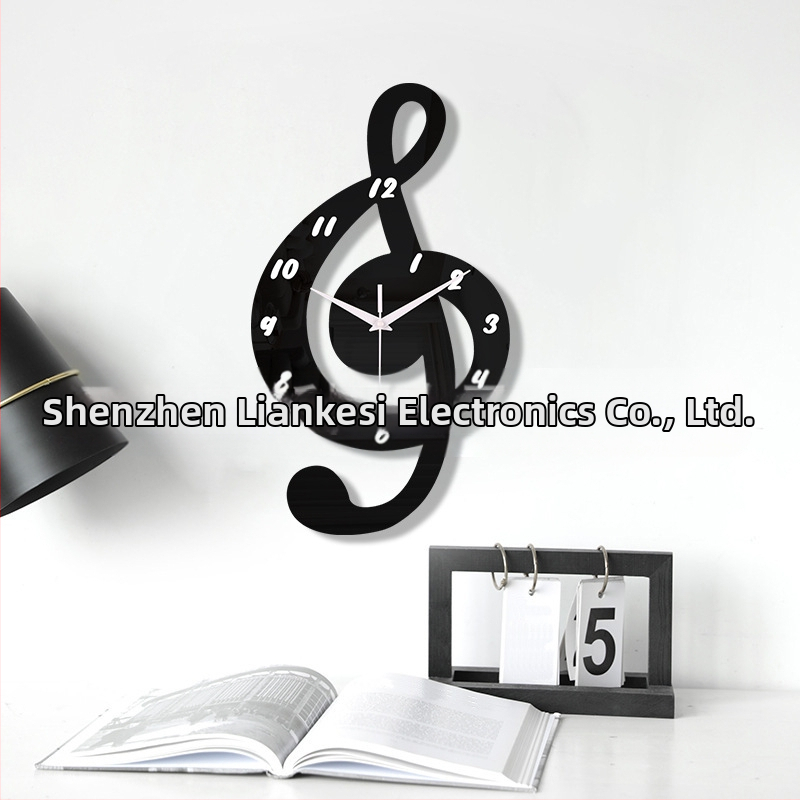 emoyo Стенен часовник, кръгъл акрилен корпус, дизайн музикална нотка, кварцов механизъм със тих ход, модел 30503