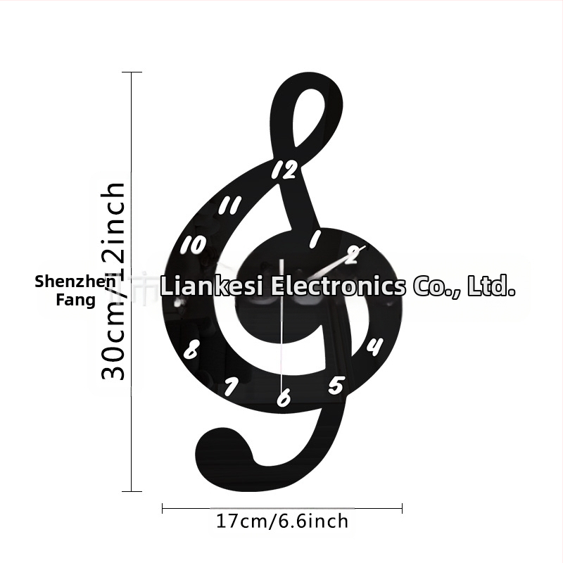 emoyo Стенен часовник, кръгъл акрилен корпус, дизайн музикална нотка, кварцов механизъм със тих ход, модел 30503