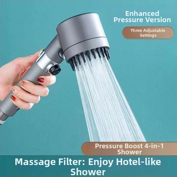 Σετ κεφαλής ντους με φίλτρο, τρία επίπεδα ροής (ψεκασμός, μασάζ, βροχή), υλικό ABS